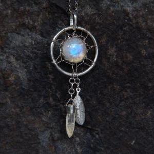 Moonstone Necklace, Navajo Pendant, Rainbow..