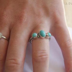 Triple Turquoise Ring, Silver Ring, Bohemian..
