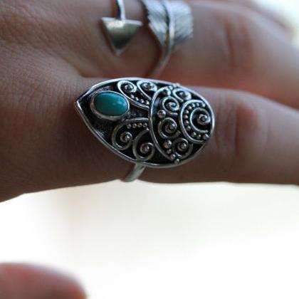 Sterling Silver Natural Turquoise Ring, Hand..