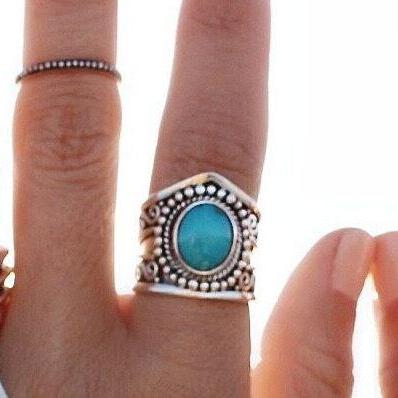 Natural Turquoise Statement Ring In Solid Sterling..
