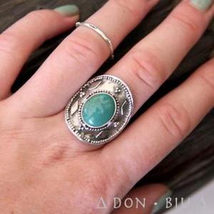 Natural Turquoise Sterling Silver Ring, Statement..