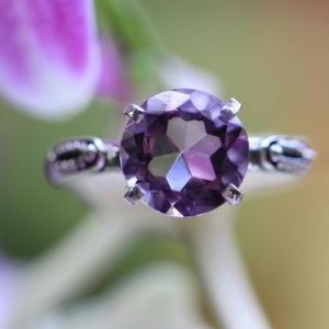 Large Amethyst Sterling Silver Ring, Granulated..