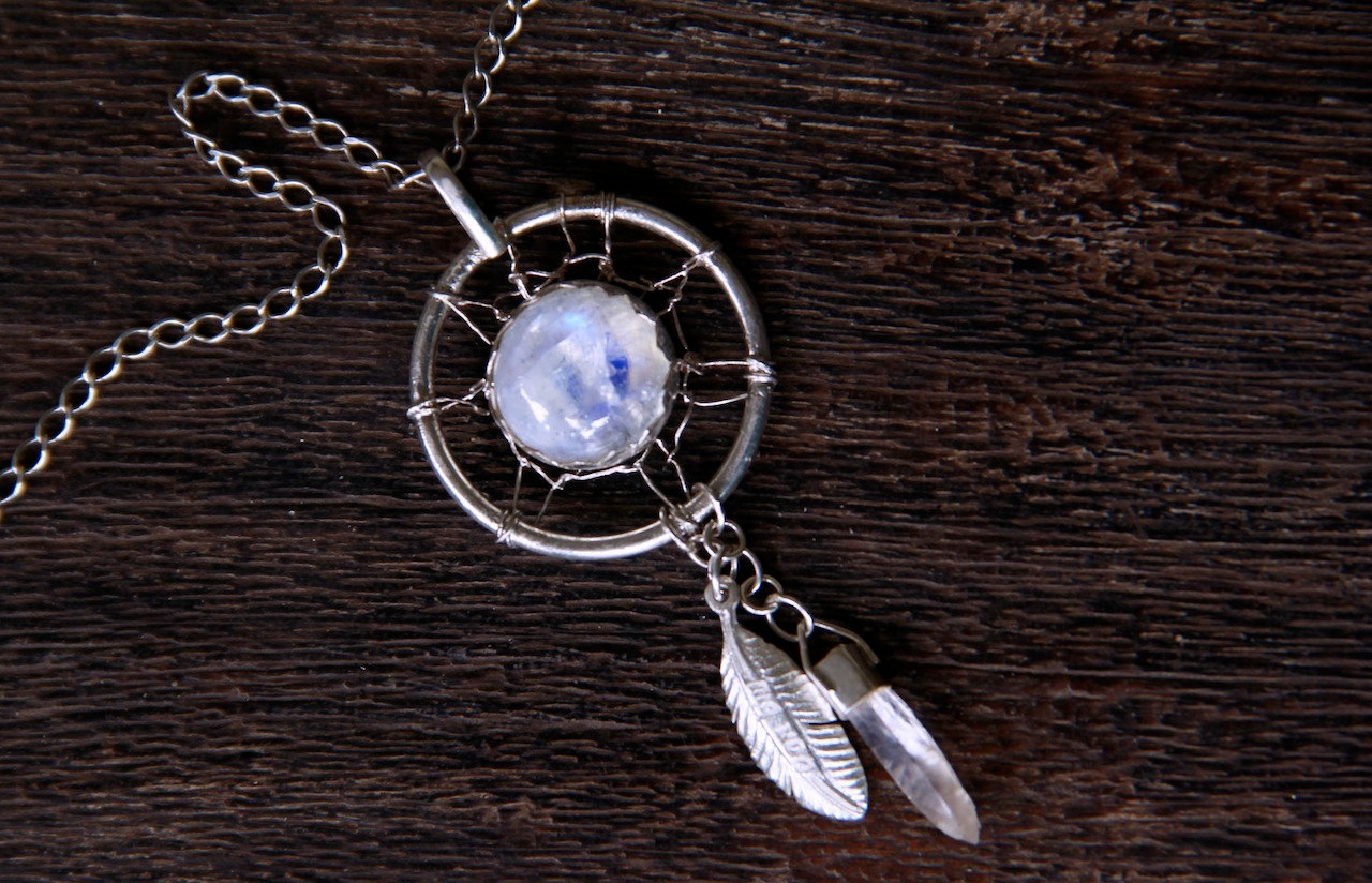 Moonstone Necklace, Navajo Pendant, Rainbow Moonstone, Moonstone, Crystal, Crystal Necklace, Quartz Crystal, Silver Necklace, Bohemianuartz