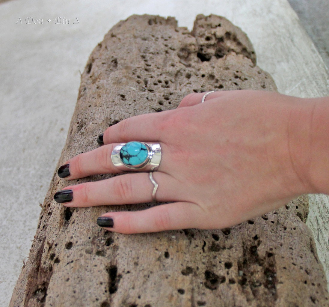Turquoise Sterling Silver Ring, Adjustable Ring,cocktail Ring, Statement Ring, Personalized, Engraving, Gypsy Style, Bohemian Ring