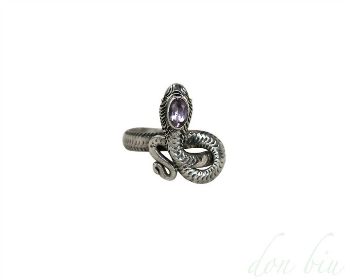 Small Snake Ring, Bohemian Ring, 925 Sterling Silver, Gemstone Ring, Amethyst Ring, Zircon Ring, Adjustable, Personalized Ring, Beach
