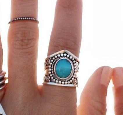 Natural Turquoise Statement Ring In Solid Sterling Silver, Silver Gemstone Rings, Personalized Boho Ring