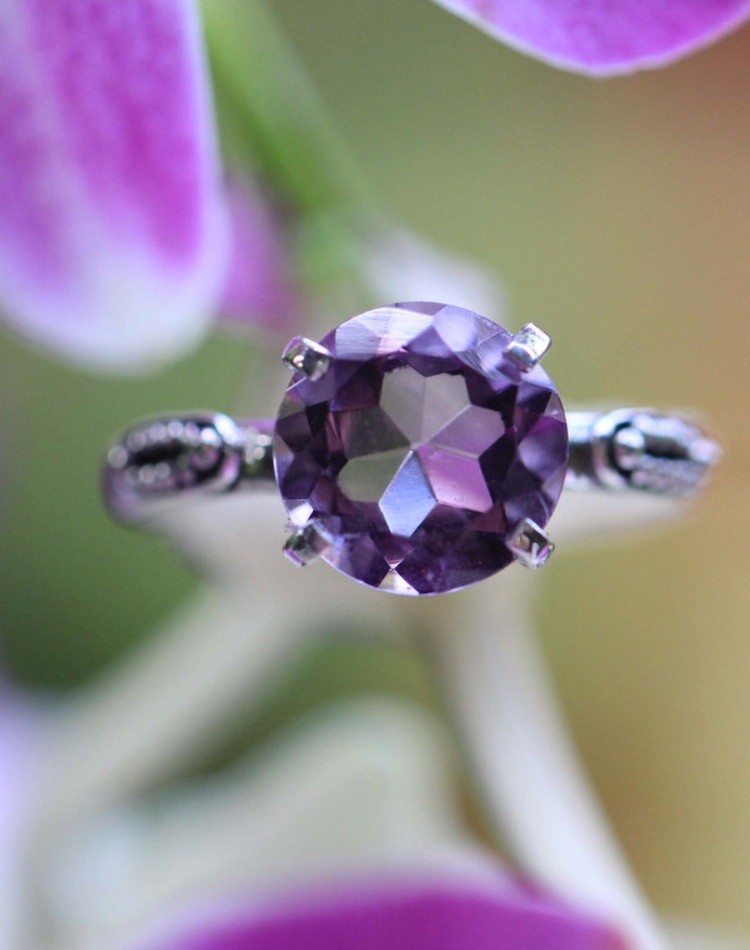 Large Amethyst Sterling Silver Ring, Granulated Silver, Amethyst Ring, Engagement Ring, Sterling Silver Ring,promise Ring, Gemstone Ring